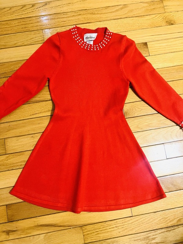 Girls Rare Editions Red Sweater Dress w/ pearls …size 7