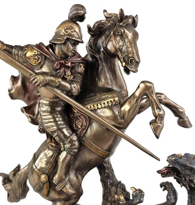 VERONESE 8 1/2 inch St George THE DRAGON SLAYER Sculpture Statue Bronze Finish
