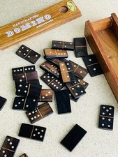 Vintage Wood Double Domino  Copper Set with Wood Slide Box Holder - Philippines