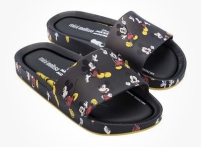 Mini Melissa 1y Unisex Kids Black Beach Slide III w/Mickey Mouse Print NEW