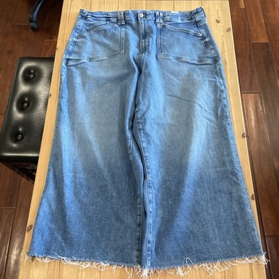 Paige Jeans Womens 20 Blue Anessa Wide Leg Cropped Sunnie Distressed Light Wash