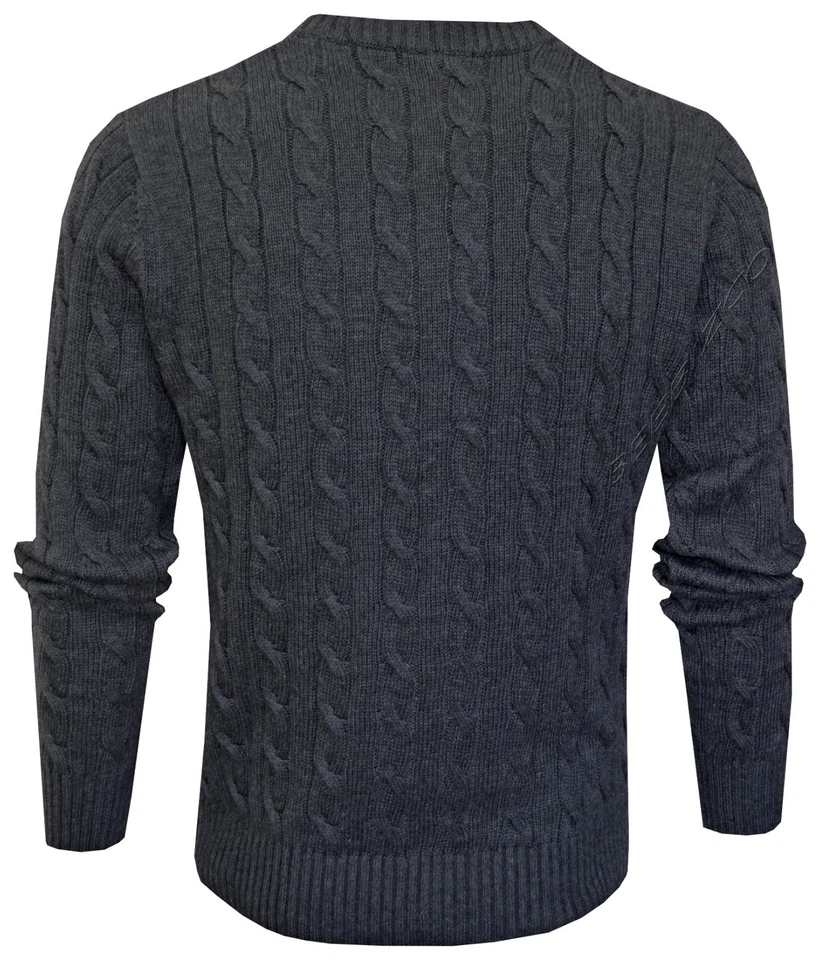 Knitted Jumper Cable Knit 100%Cotton Plain Crew Neck Pullover Sweater Casual Top - Image 2 of 4