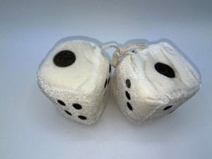 Pair Of White Fuzzy Dice For Rearview Mirror - Classic Car, Hot Rod, Rat Rod Novelty