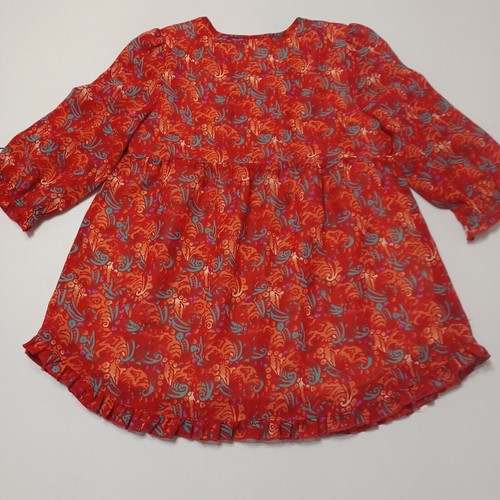 Wrangler Girl L Button Accent Shirt Red Art To Wear Western Puff Shear Sleeve - Picture 2 of 12