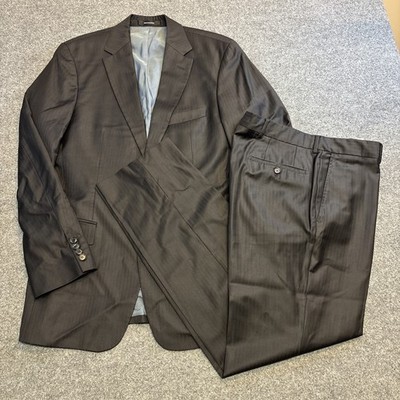BOSS Hugo Boss Super 120 Wool Pasolini Movie Suit Set Black Pinstripe 40L 36x32