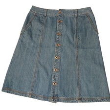 Eddie Bauer Vintage Women Button Front Denim A-Line Skirt Medium Wash Blue Size6