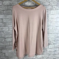 J Jill Womens XL Petite Pullover Tunic Top Long Sleeve Side Button Detail Pink