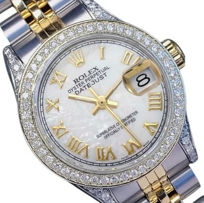 Rolex Datejust Ladies Two-Tone Gold & SS White MOP Dial Diamond Bezel Lugs Watch