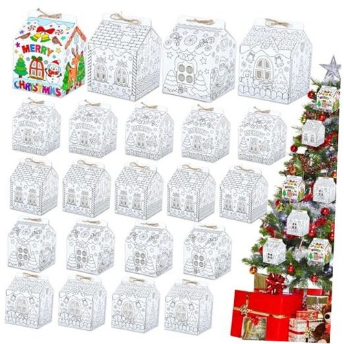 24 Set Gingerbread Paper Coloring Houses DIY Craft Color Your Own Cardboard