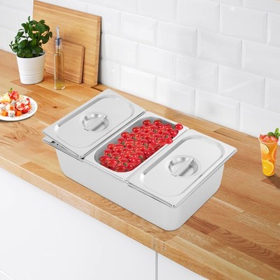 3 Grid Stainless Steel Acrylic Lid Fruit Basin Food Serving Container w/ Gaskets