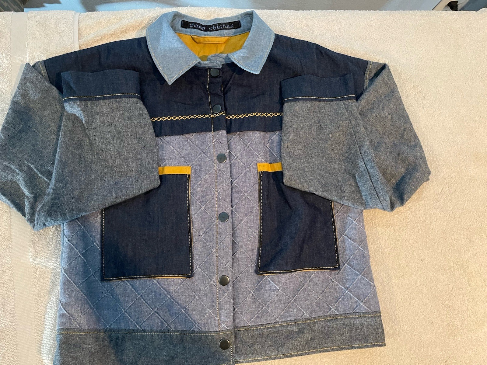 Champ Stitches Denim Patchwork Quilted Jacket Blu… - image 2