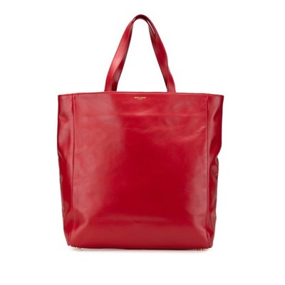 Saint Laurent Reversible Tote Bag 318340 Red Leather Suede Women's
