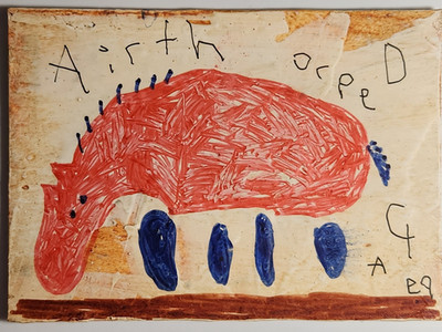 e9Art ACEO child-like horse ousider art brut naive
