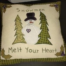 Throw Pillow Quilted Snowman Cute Winter