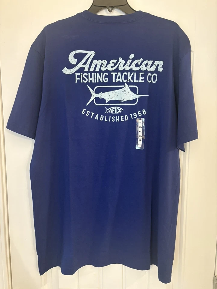 NUEVO CON ETIQUETAS AFTCO Para hombres XL Bermudas Pesca Rendimiento Camisa Manga Corta Azul Foto 2 de 2