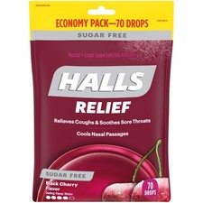 HALLS Relief Sugar Free Black Cherry Flavor Cough Drops, Economy Pack, 1 Bag 70