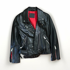ALLSAINTS Women  s Black Leather Biker Jacket Sz S 41" Chest Zip/Buckle Pockets
