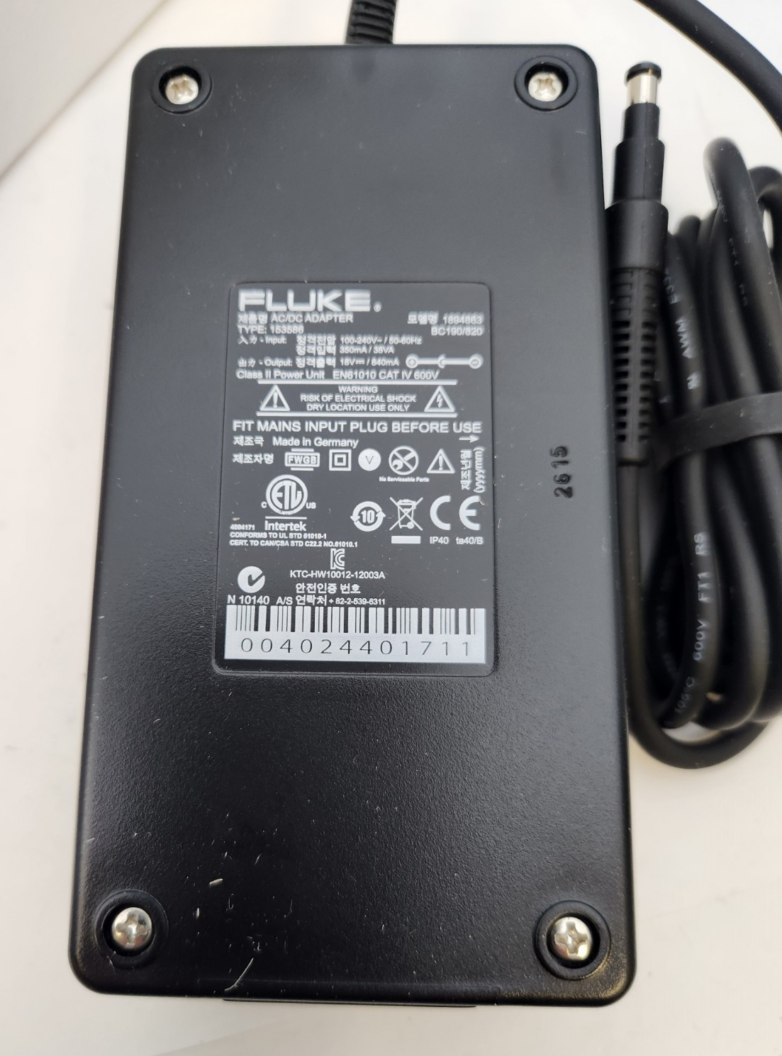 Fluke BC190/820 1894863 Charger 18 VDC 840MA NEW OLD STOCK