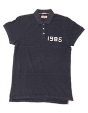 HILFIGER DENIM Mens Graphic Polo Shirt Medium Navy Blue Cotton AB15