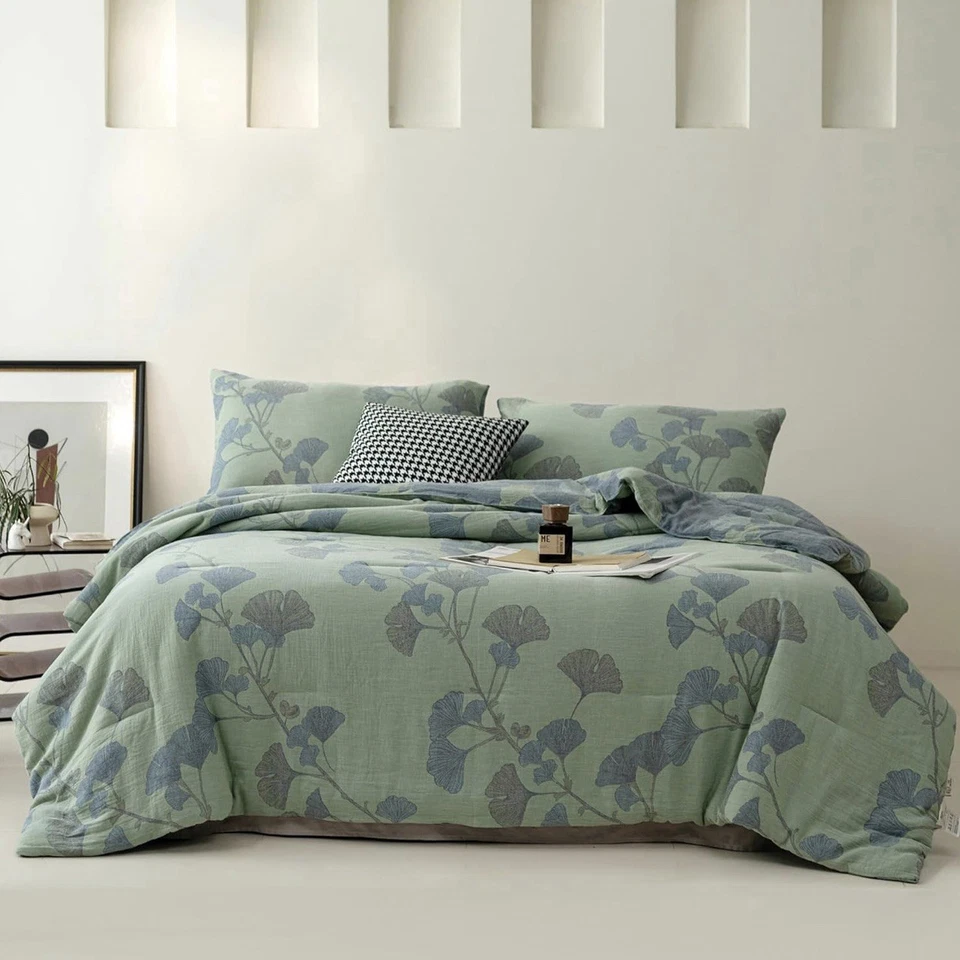 Новый Anthro синий зеленый цветочный двусторонний королевский размер покрывало одеяло и накидка комплект - Изображение 2 из 4