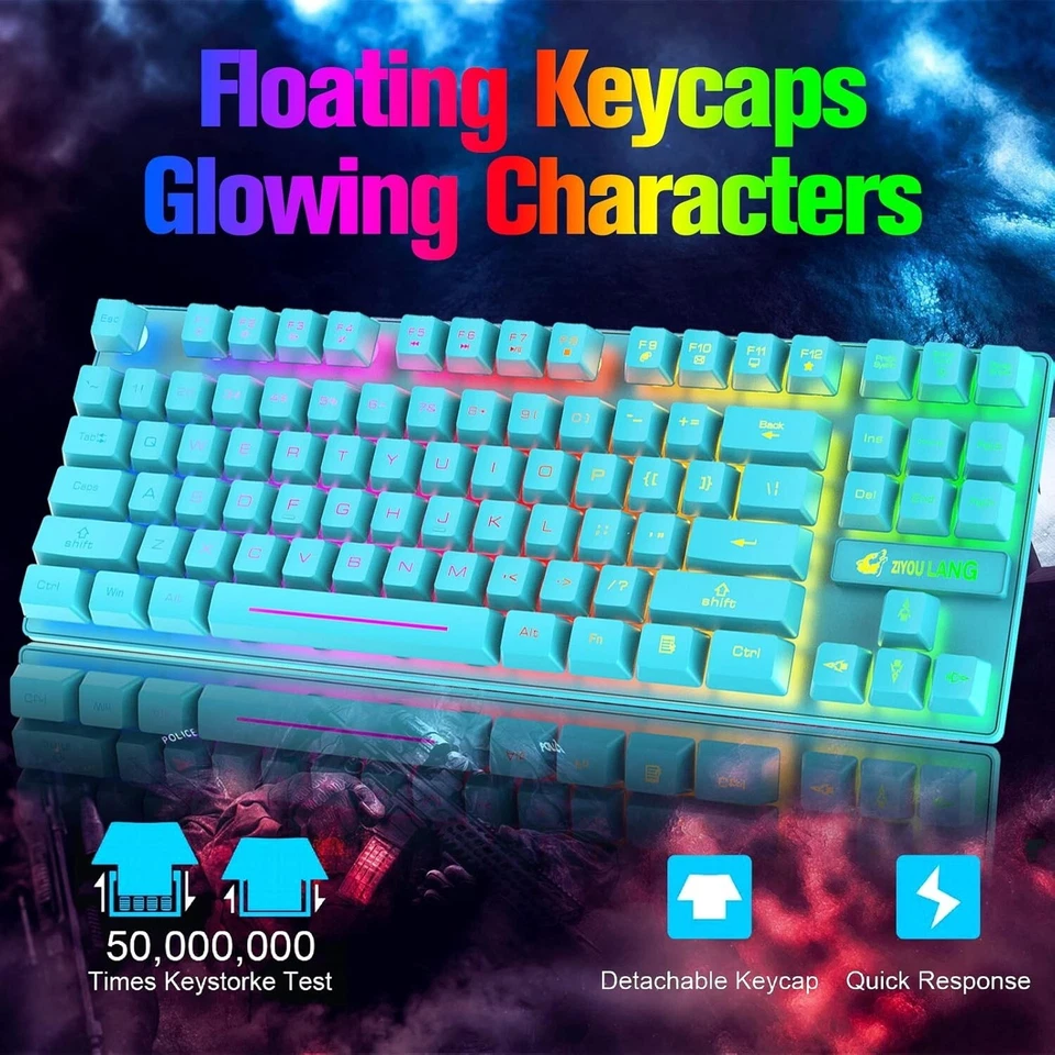 Wireless Gaming Keyboard and Mouse Rainbow Backlit Rechargeable Mechanical Feel - Image 3 of 4