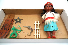 Vintage Cowboy Indians Plastic Figures W/ Doll LOT of 7