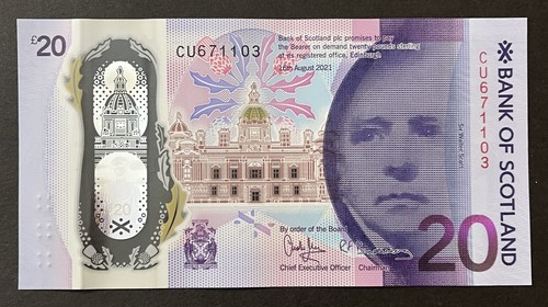 SCOTLAND 2021 : 20 Pounds, Bank of Scotland, Walter Scott. Serial #CU671103