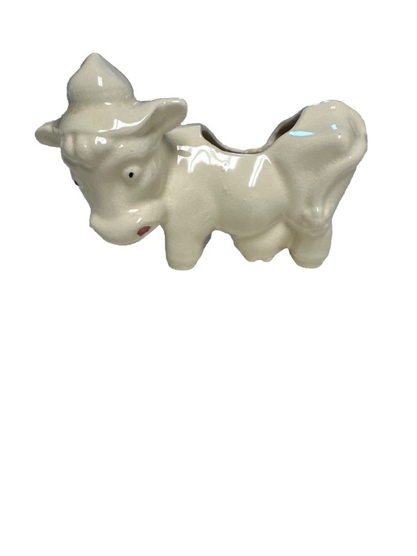 Vintage Cow Planter, Wearing Hat with Large Udder, Ceramic Pottery