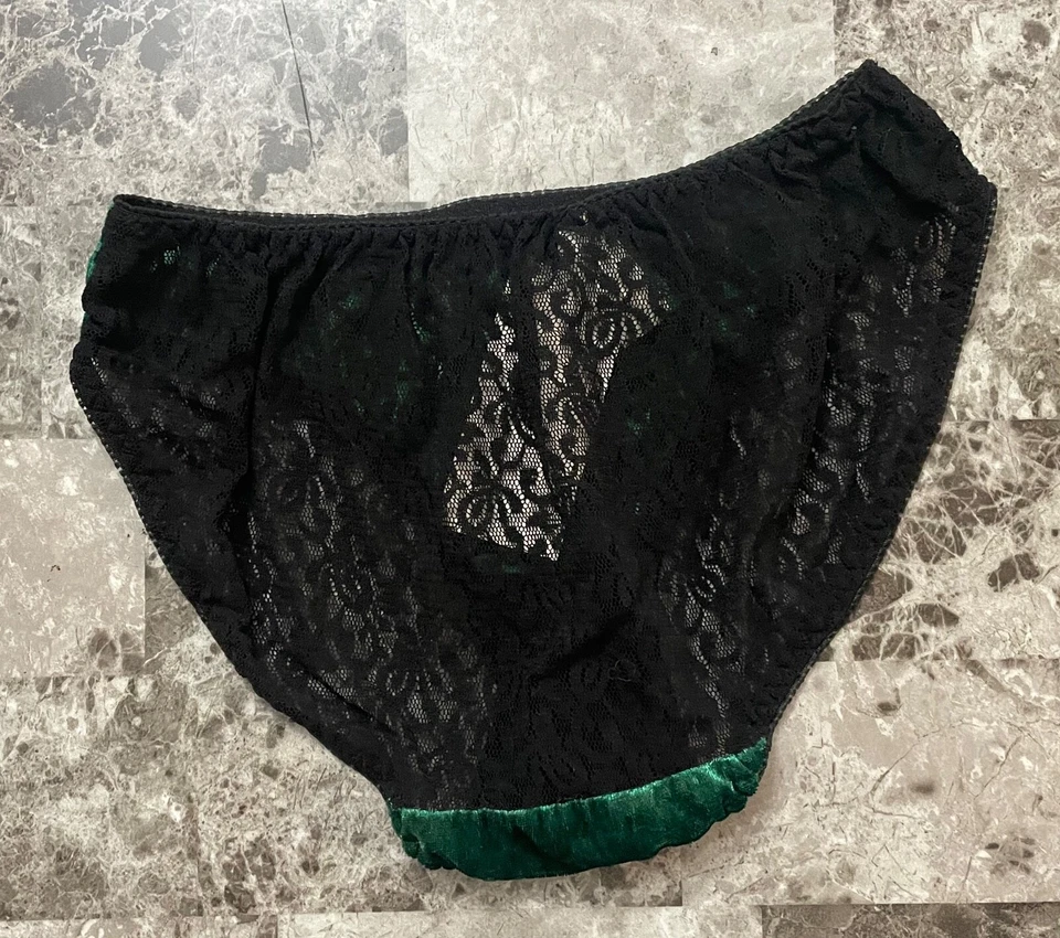 NWT RENE ROFE SMALL GREEN CRUSHED VELVET LACE BACK VINTAGE RARE BIKINI PANTIES - Image 4 of 4