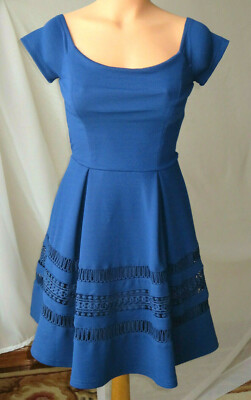 FRANCESCA'S SHORT SLEEVE ZIP BACK NAVY BLUE CROCHET DRESS XS NEW W/TAG $48