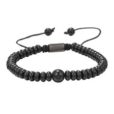 Big Bead True Black Tourmaline Yoga Root Chakra Protection Bracelet Natural Gem