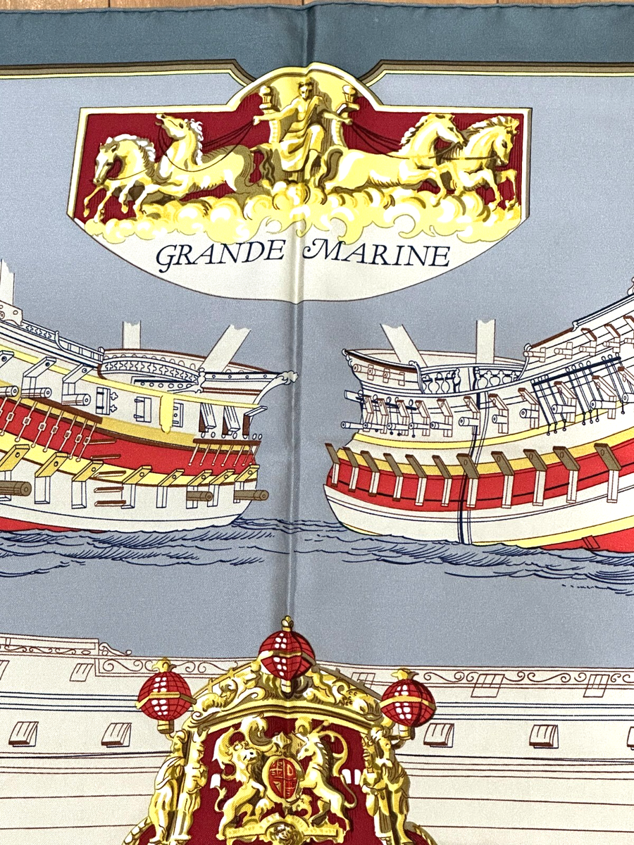 NEW! RARE VTG HERMES Silk Scarf GRANDE MARINE 1979 Carre 90 Gray
