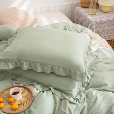 Green Pillow Shams Sage Green Ruffle Standard Pillowcases Cute Pillow Cover Set