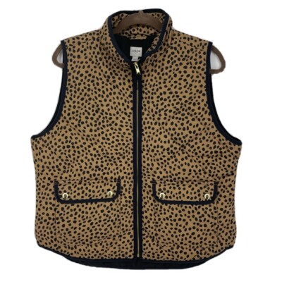 J Crew Leopard Animal-Print Puffer Vest with Snap Pockets Medium