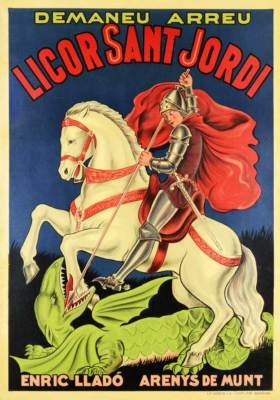 Spanish Liquor Sant Jordi 1920 Vintage Alcohol Dragon Giclee Canvas Print 14x20