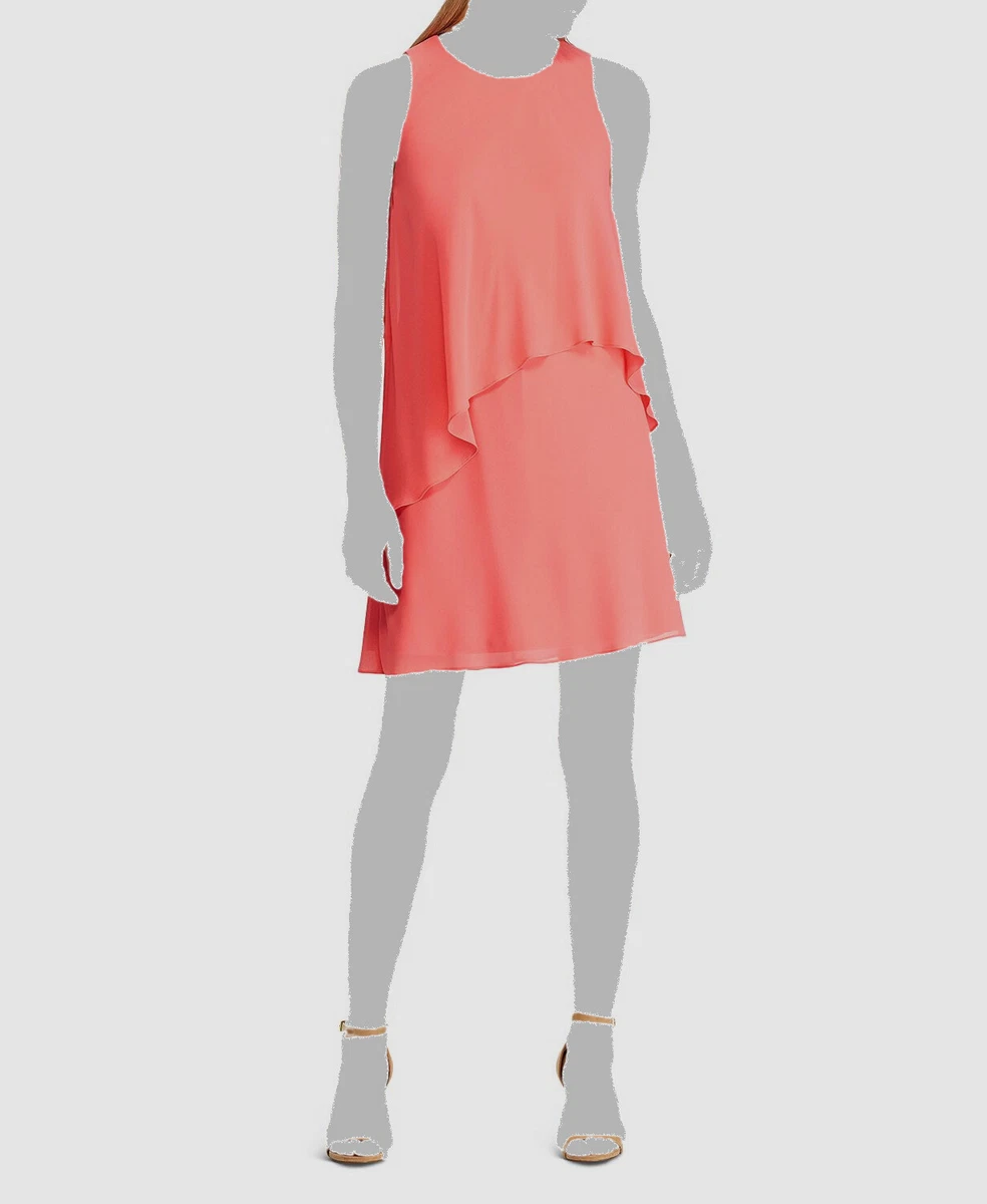 310 Ralph Lauren Womens Pink Round Neck Overlay Tiered Shift Mini Dress Size 12