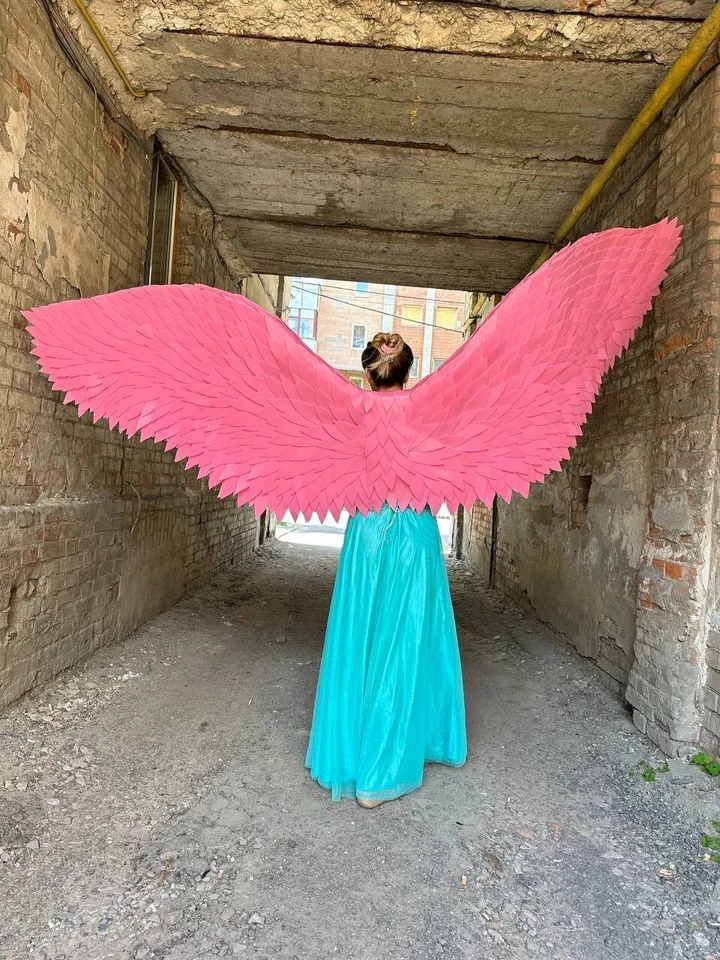 Angel Wings Costume Adult Women Festival Party Bird Pink Burlesque Outfits - Image 2 of 4