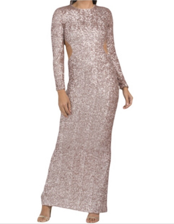Dress The Population Women's Lara Sequin Gown With Cut Outs, Rose Gold |  eBay
