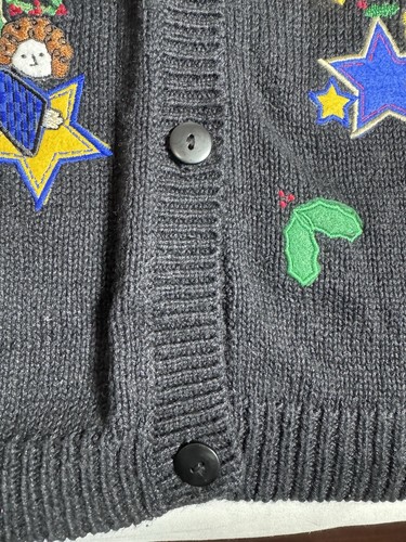 Vintage Quacker Factory BlackChristmas Cardigan 2X Angels Wishes Kitschy Button - Picture 14 of 24