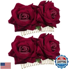 Bememo 2 Pack Women Rose Flower Hair Clip Rose Side Combs Flamenco Flowers Da