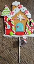 Ornament Holiday Christmas Themed Clay Gingerbread House Tree Pick/ Pick 5" NWT