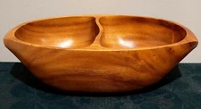 Vintage Tropical Wood Two-Section Divided Serving Bowl
