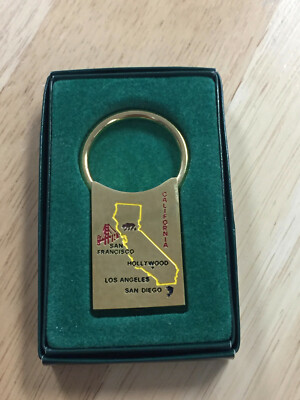 California Map Souvenir Key Ring Keychain Gold Plated Solid Brass 