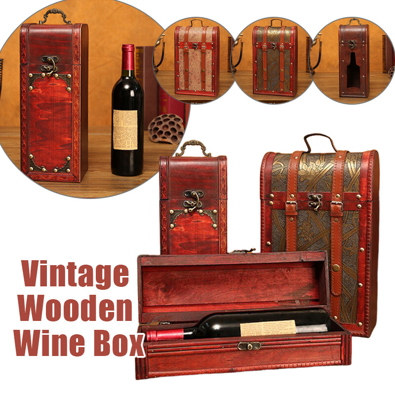Medieval Retro Wooden Box Wine Bottle Carrying Holder Storage Case