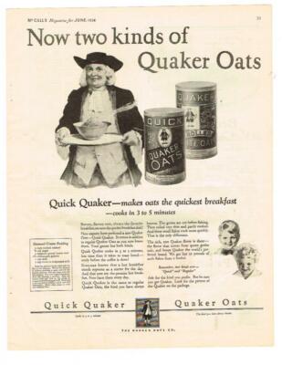 June 1924 McCall's Mag Ad; Quaker Oats -- 2 Kinds, Quick & Regular!