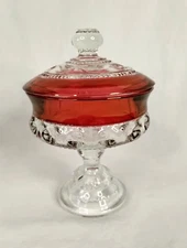 VTG Kings Crown Covered Compote Candy Dish Thumbprint Glass Ruby Red Cranberry