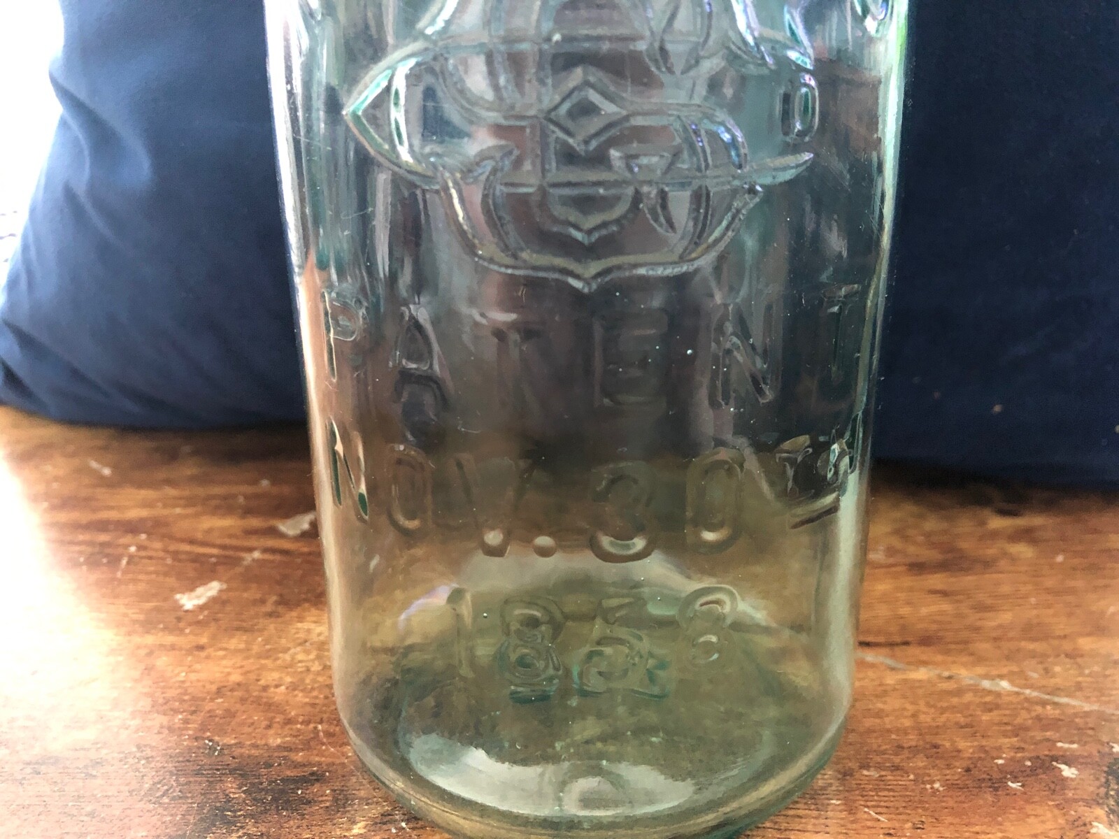 Vintage MASON'S Aqua Glass Jar w/ Atlas EDJ Seal Lid PATENT NOV 30th