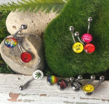 Bad Word or Picture Logo Belly Ring Navel Naval - Choose from 16 Styles!
