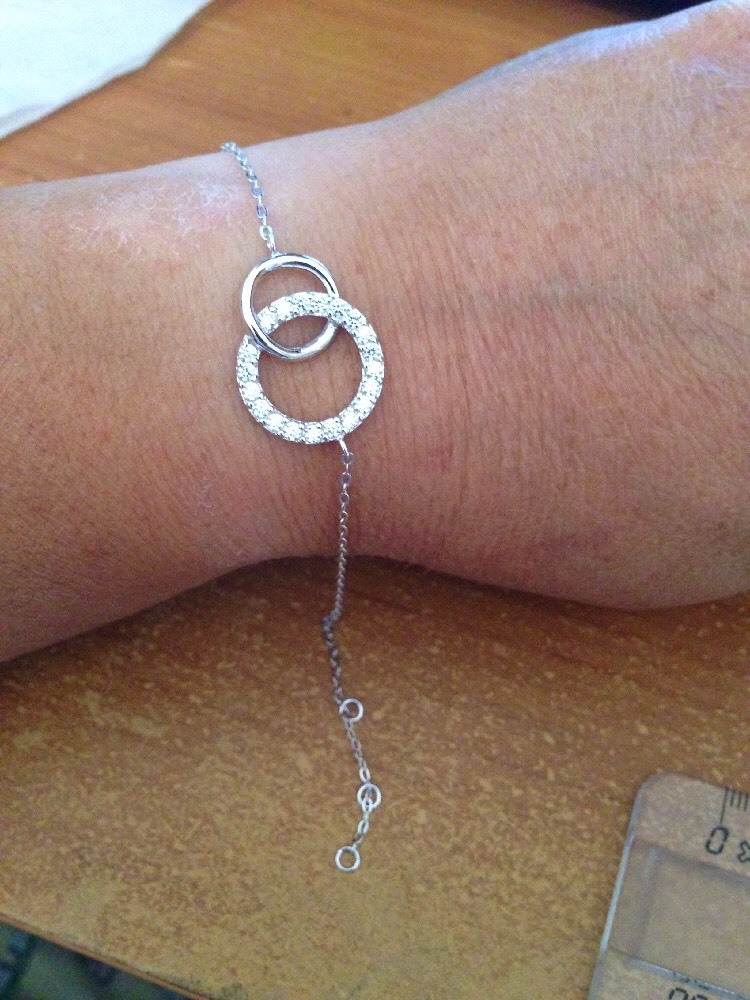 Bracelet Argent 925 Serti De Pierres Blanches - Cercles Entrelacés, Neuf Avec étiquettes