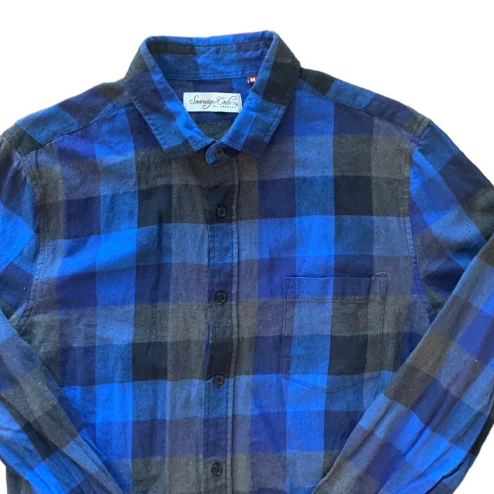 Sovereign Code Blue Black Plaid Check Cotton Button Down Long Sleeve Shirt Sz M - Image 3 of 4
